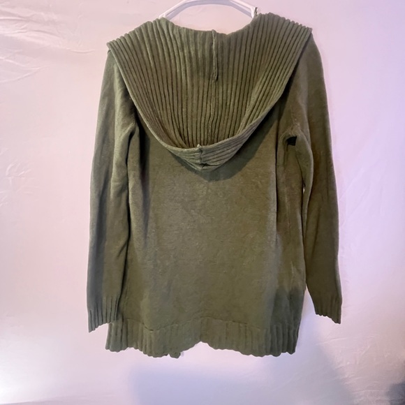 Cyrus Olive Open-Front Ribbed Trim Cardigan - Picture 2 of 5